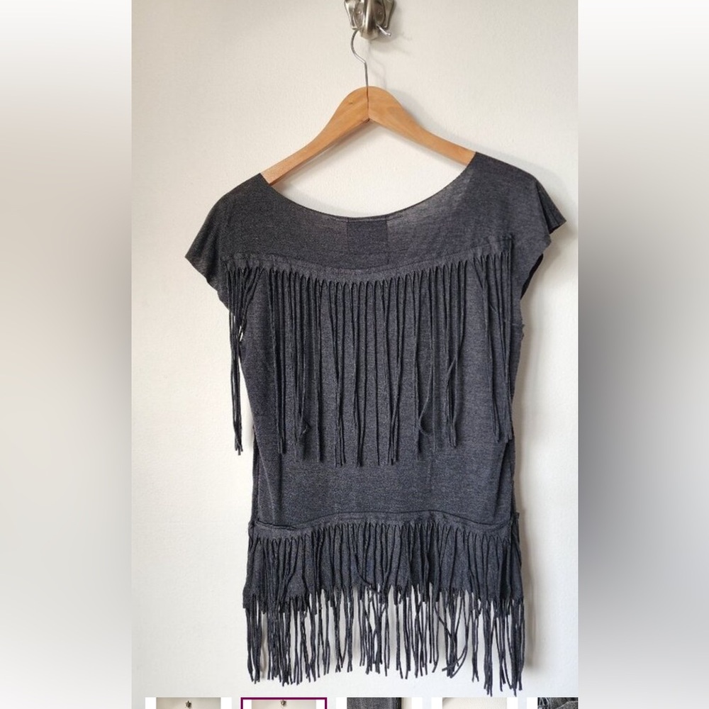 Double D Ranch gray double fringe shirt S